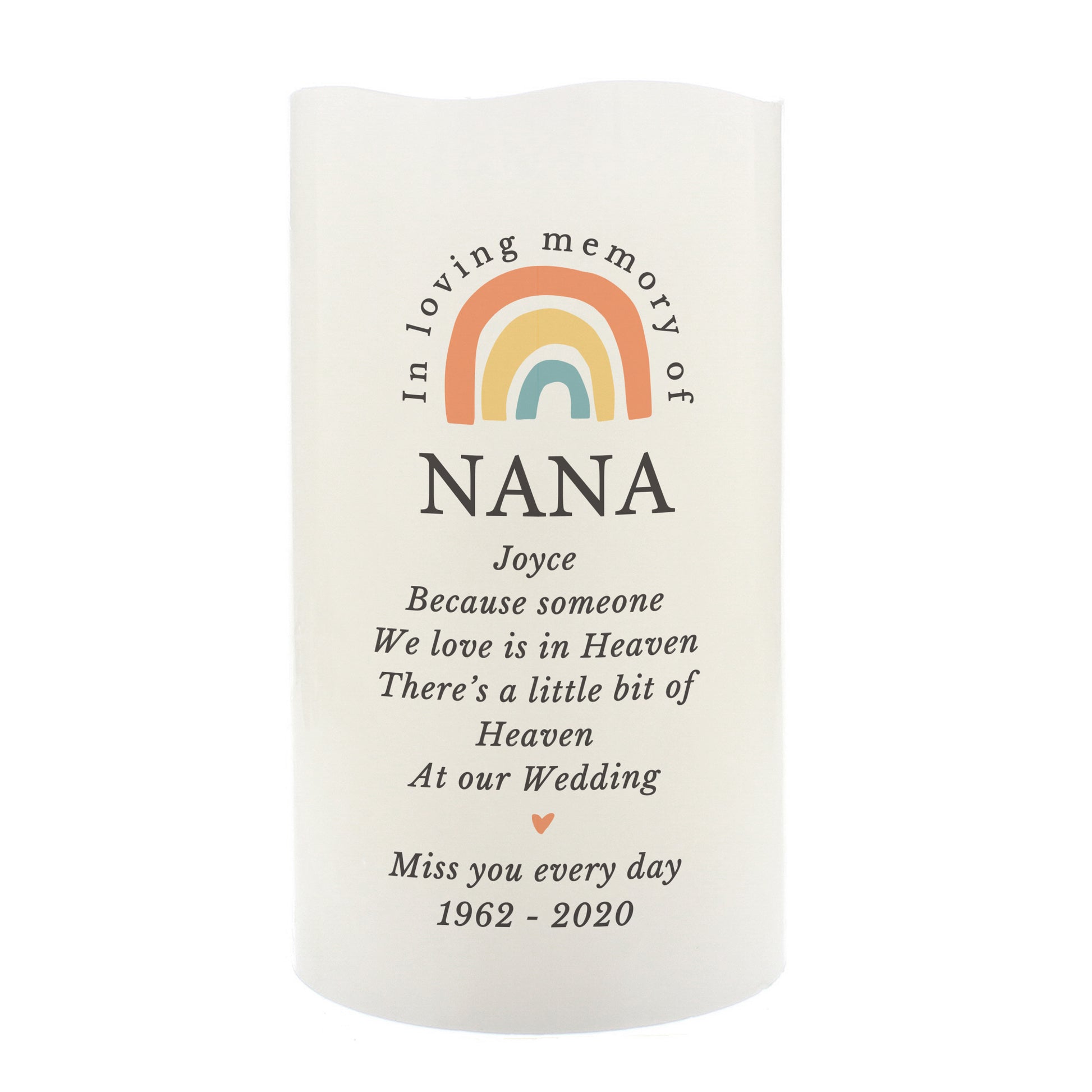 Personalised In Loving Memory Rainbow LED candle - MK&JD Gifts