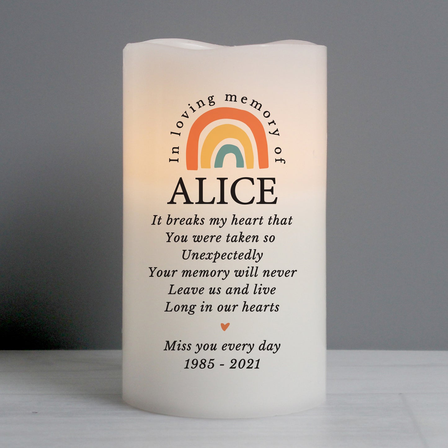 Personalised In Loving Memory Rainbow LED candle - MK&JD Gifts