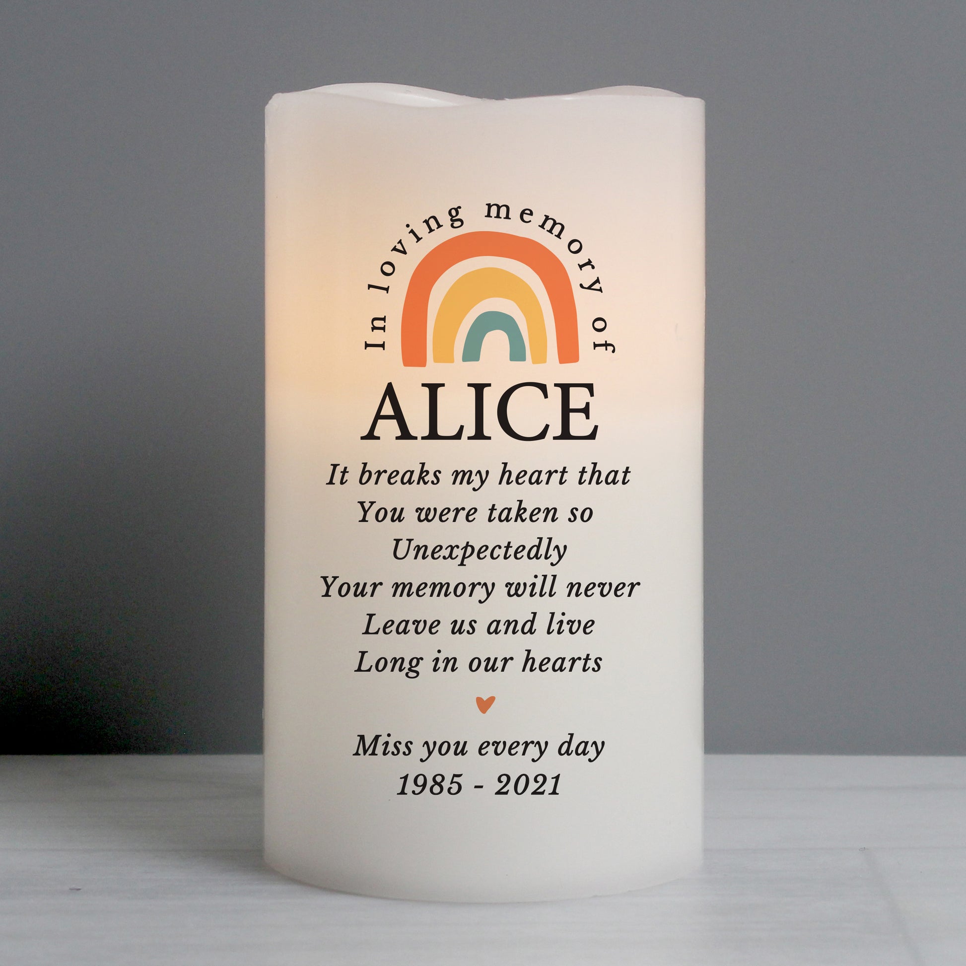 Personalised In Loving Memory Rainbow LED candle - MK&JD Gifts