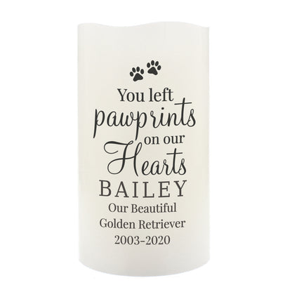 Personalised Pawprints On Our Hearts LED Candle - MK&JD Gifts