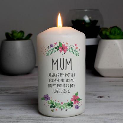Personalised Floral Pillar Candle - MK&JD Gifts