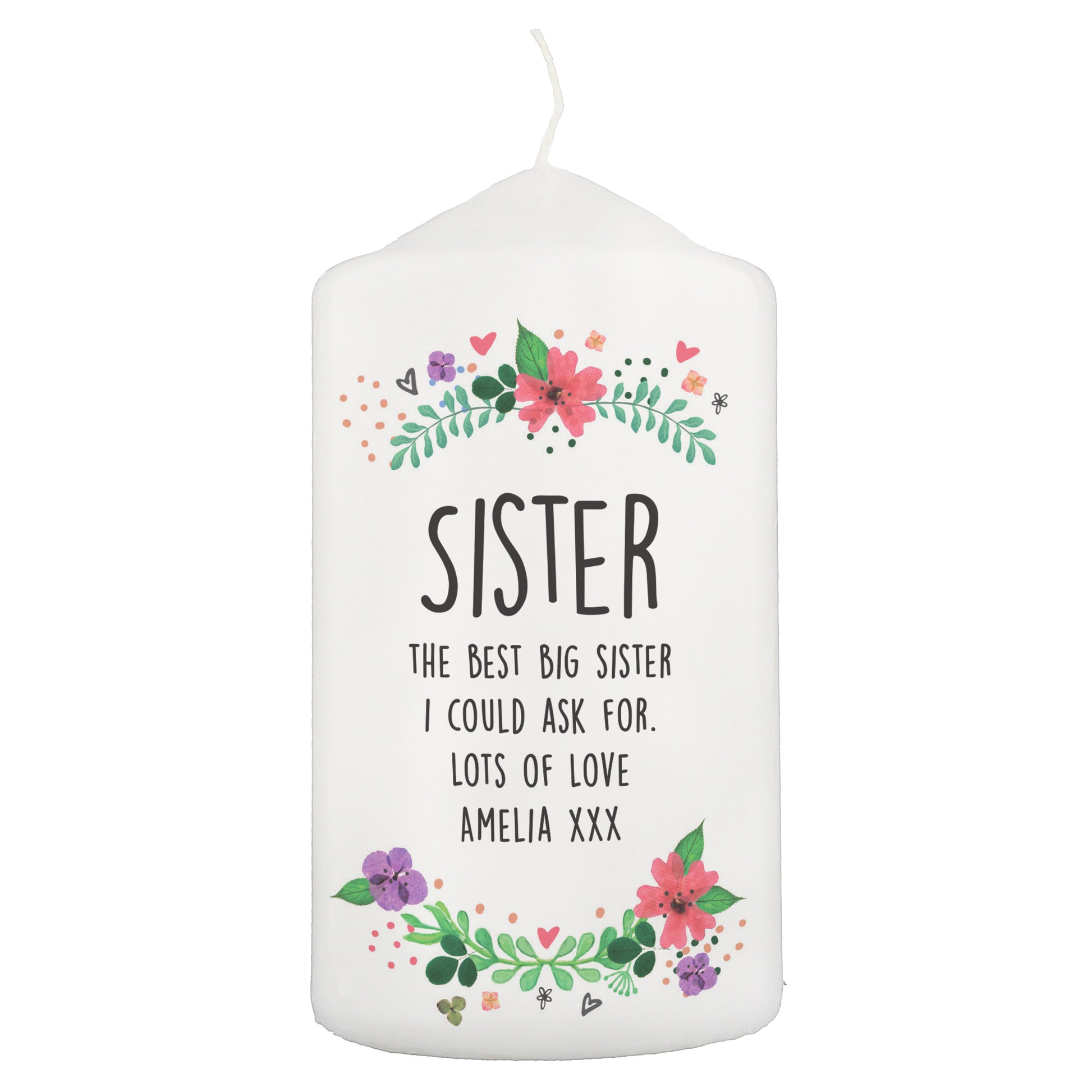 Personalised Floral Pillar Candle - MK&JD Gifts
