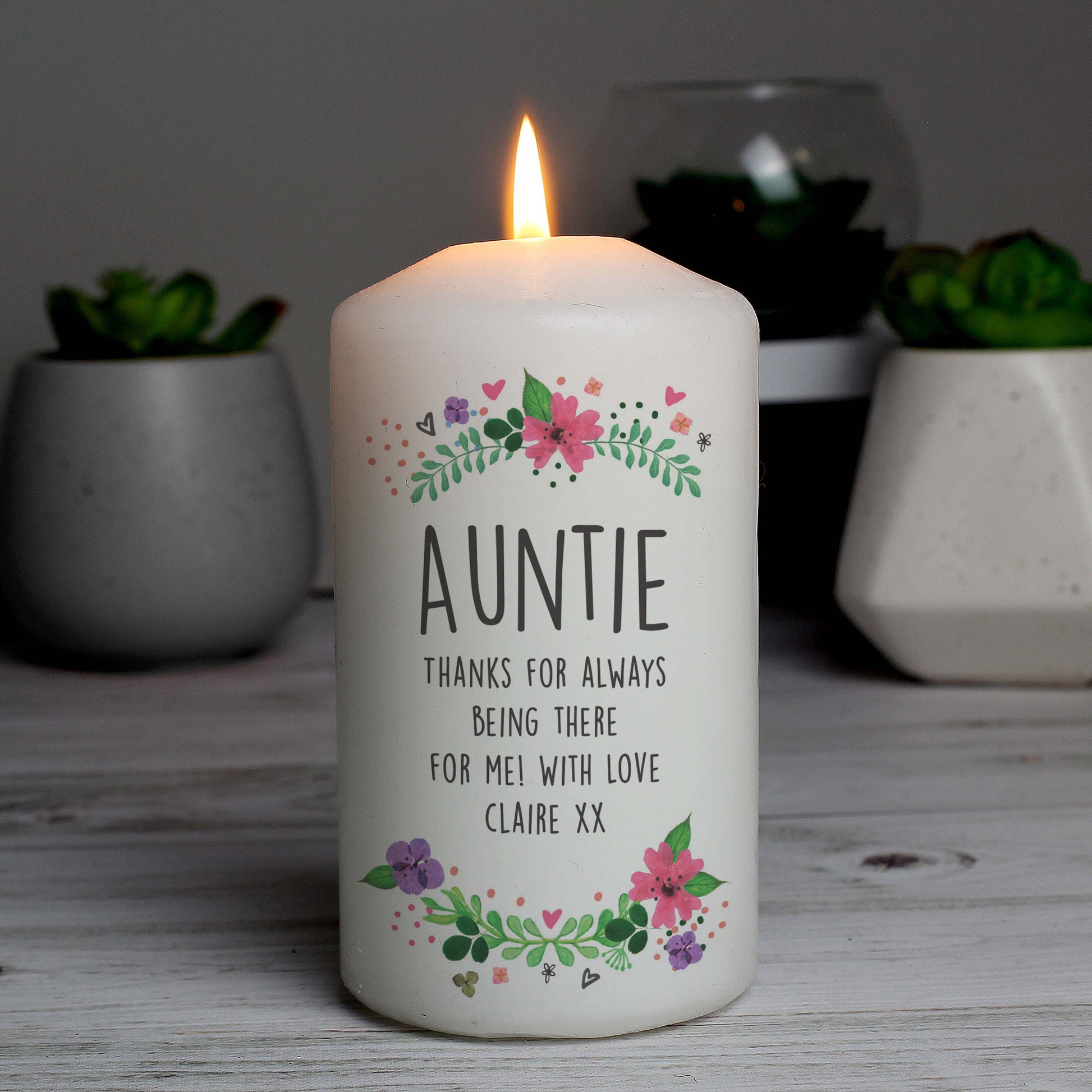 Personalised Floral Pillar Candle - MK&JD Gifts