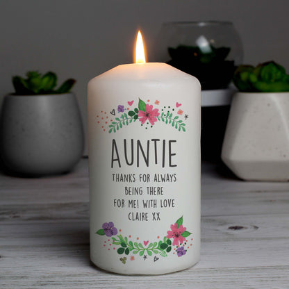 Personalised Floral Pillar Candle - MK&JD Gifts