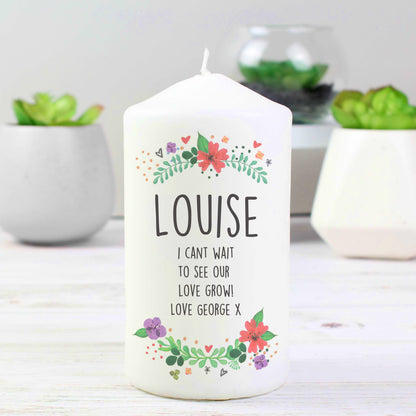 Personalised Floral Pillar Candle - MK&JD Gifts