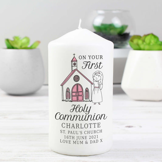 Personalised Girls First Holy Communion Pillar Candle - MK&JD Gifts