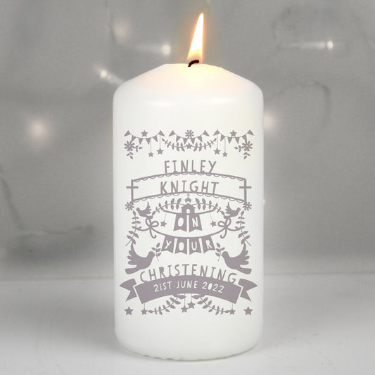 Personalised Grey Papercut Style Pillar Candle - MK&JD Gifts