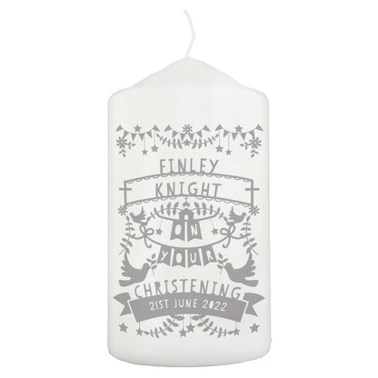 Personalised Grey Papercut Style Pillar Candle - MK&JD Gifts