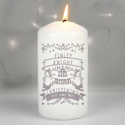 Personalised Grey Papercut Style Pillar Candle - MK&JD Gifts