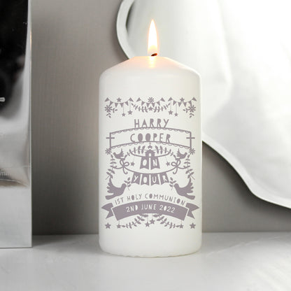 Personalised Grey Papercut Style Pillar Candle - MK&JD Gifts