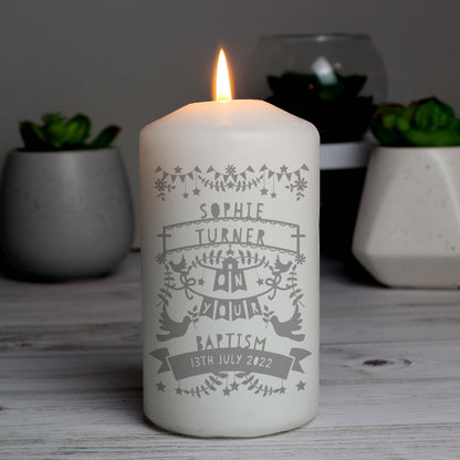 Personalised Grey Papercut Style Pillar Candle - MK&JD Gifts