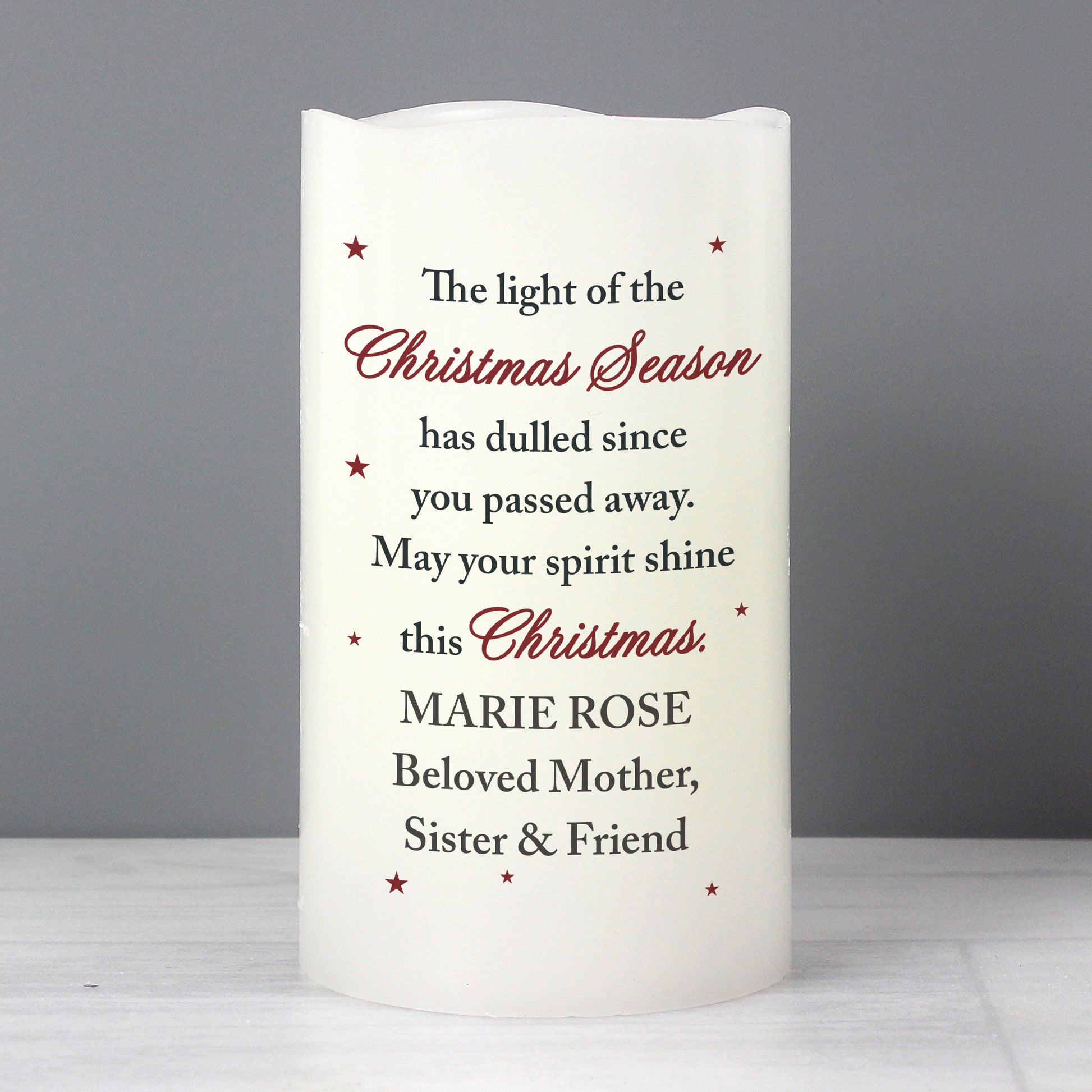 Personalised Christmas Season Memorial LED Candle - MK&JD Gifts