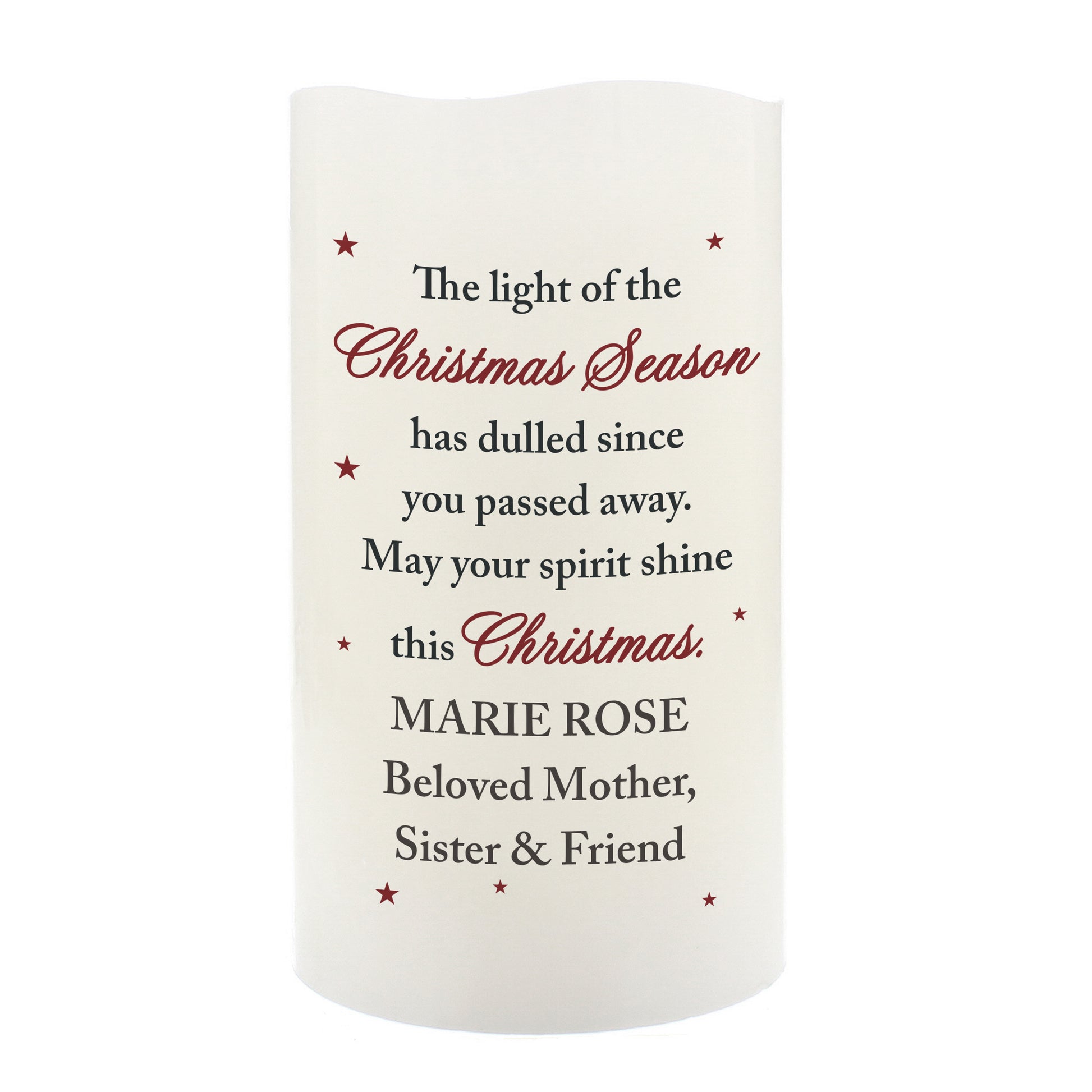 Personalised Christmas Season Memorial LED Candle - MK&JD Gifts