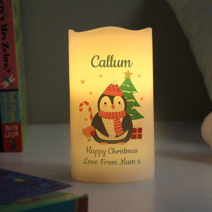 Personalised Penguin Christmas LED Candle - MK&JD Gifts