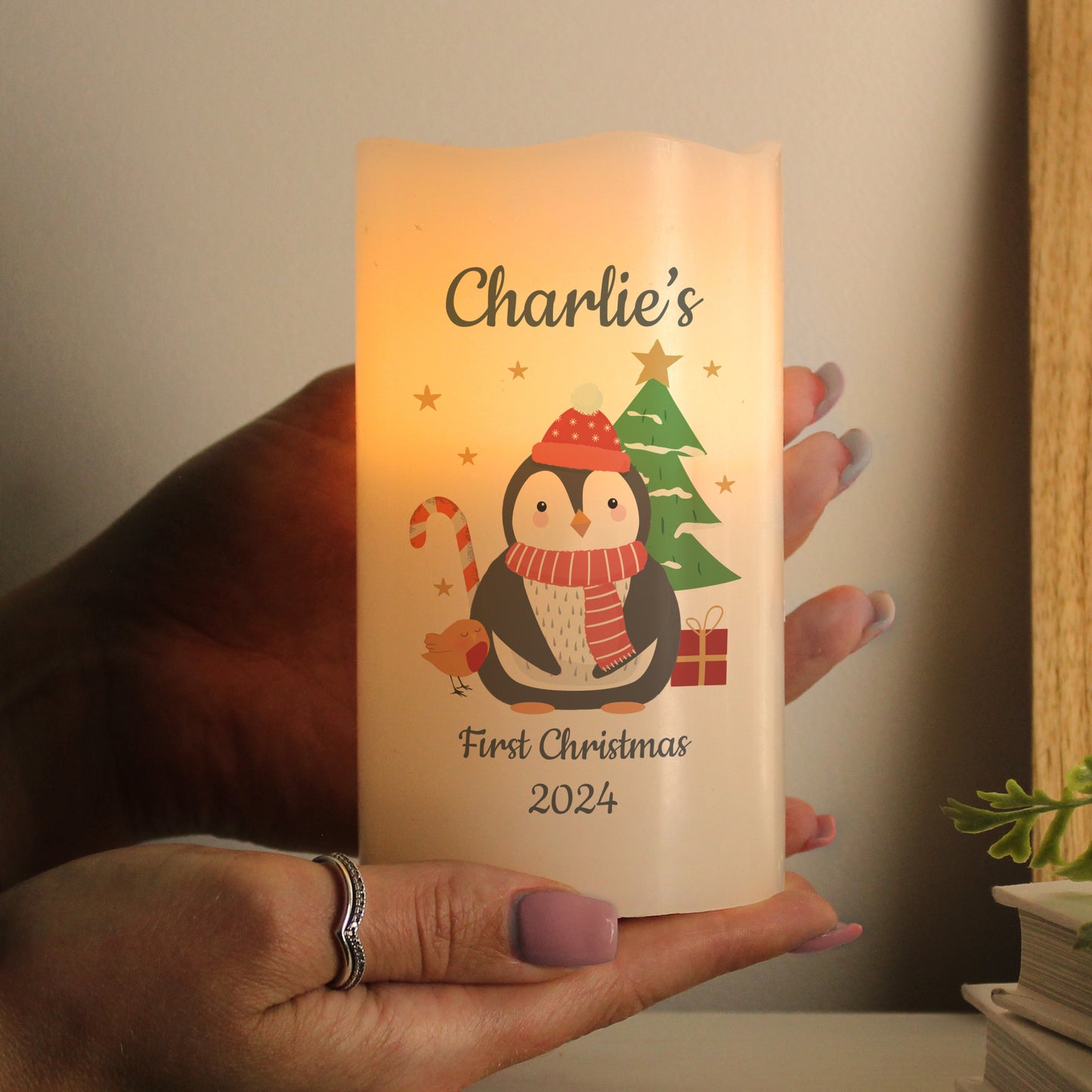 Personalised Penguin Christmas LED Candle - MK&JD Gifts