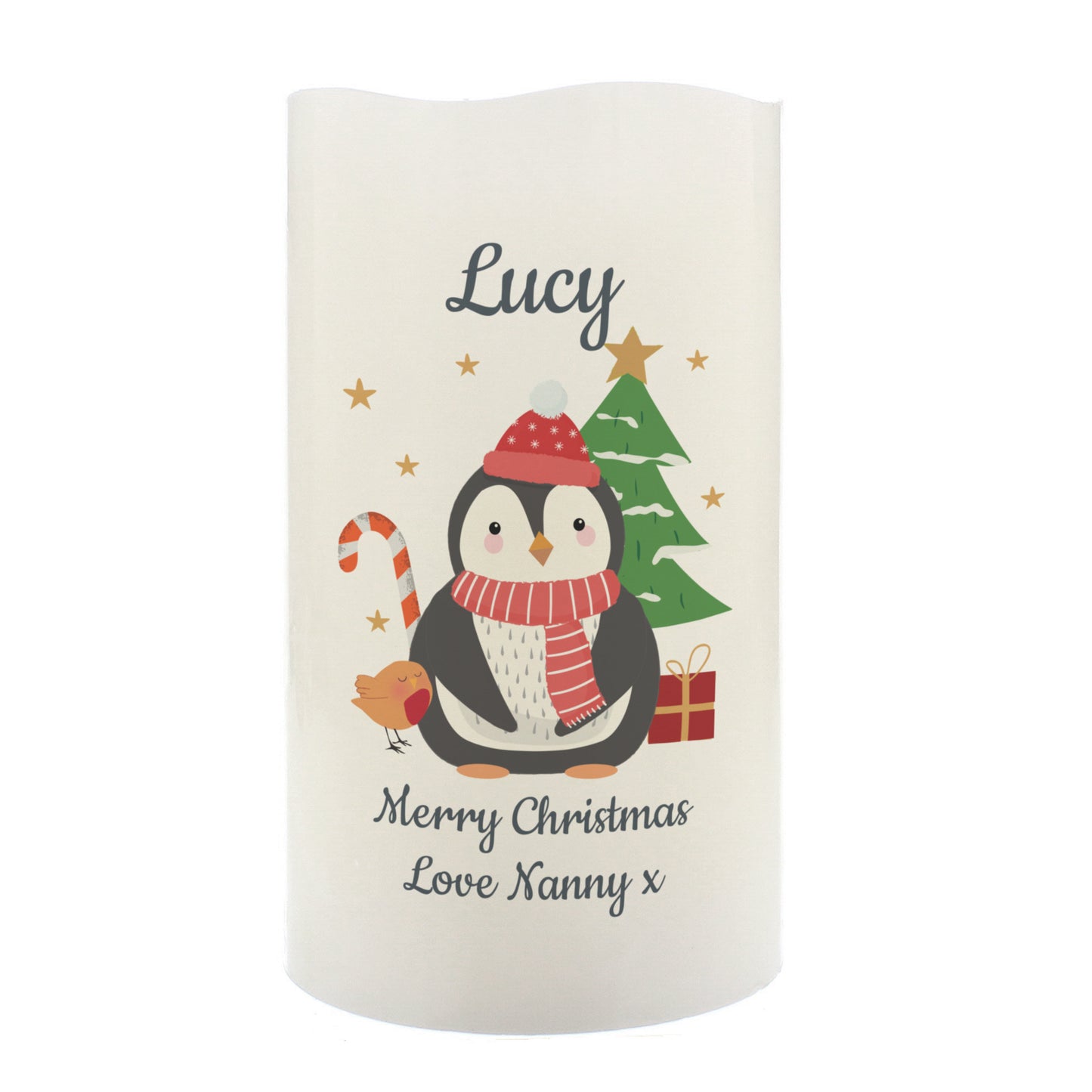 Personalised Penguin Christmas LED Candle - MK&JD Gifts