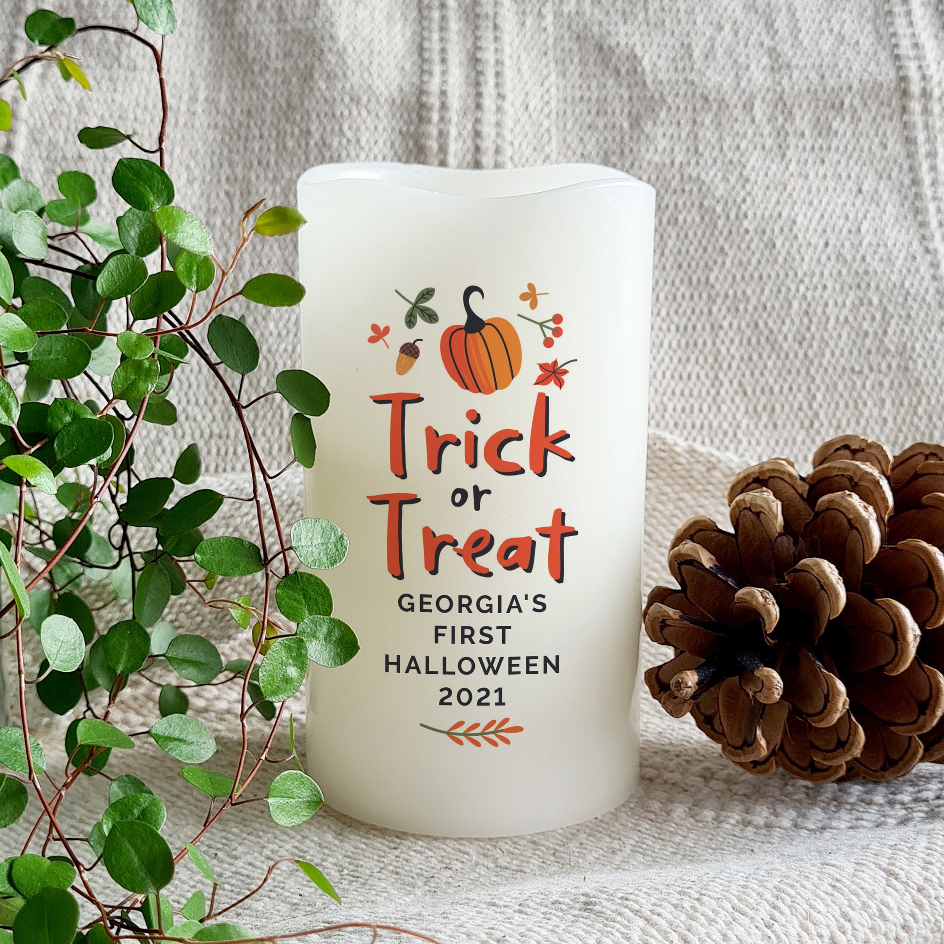 Personalised Trick or Treat LED Candle - MK&JD Gifts