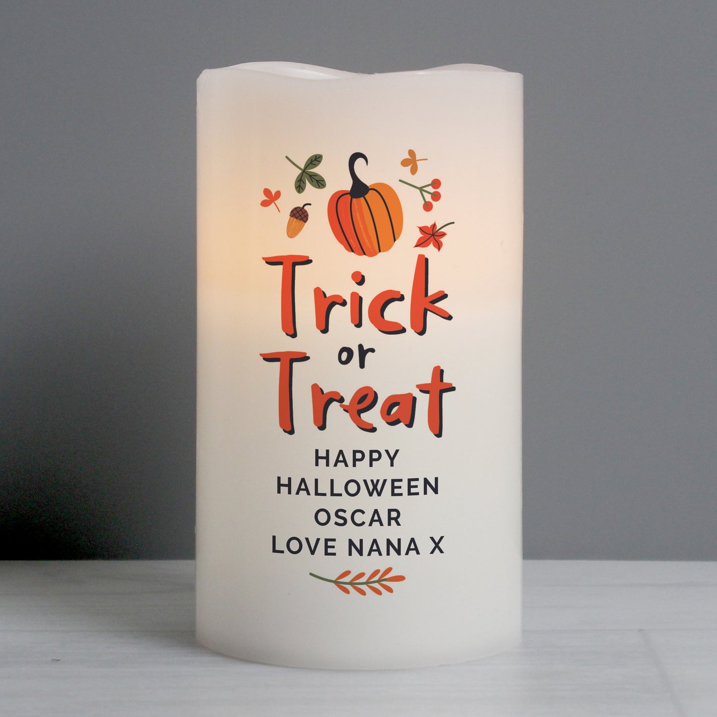 Personalised Trick or Treat LED Candle - MK&JD Gifts