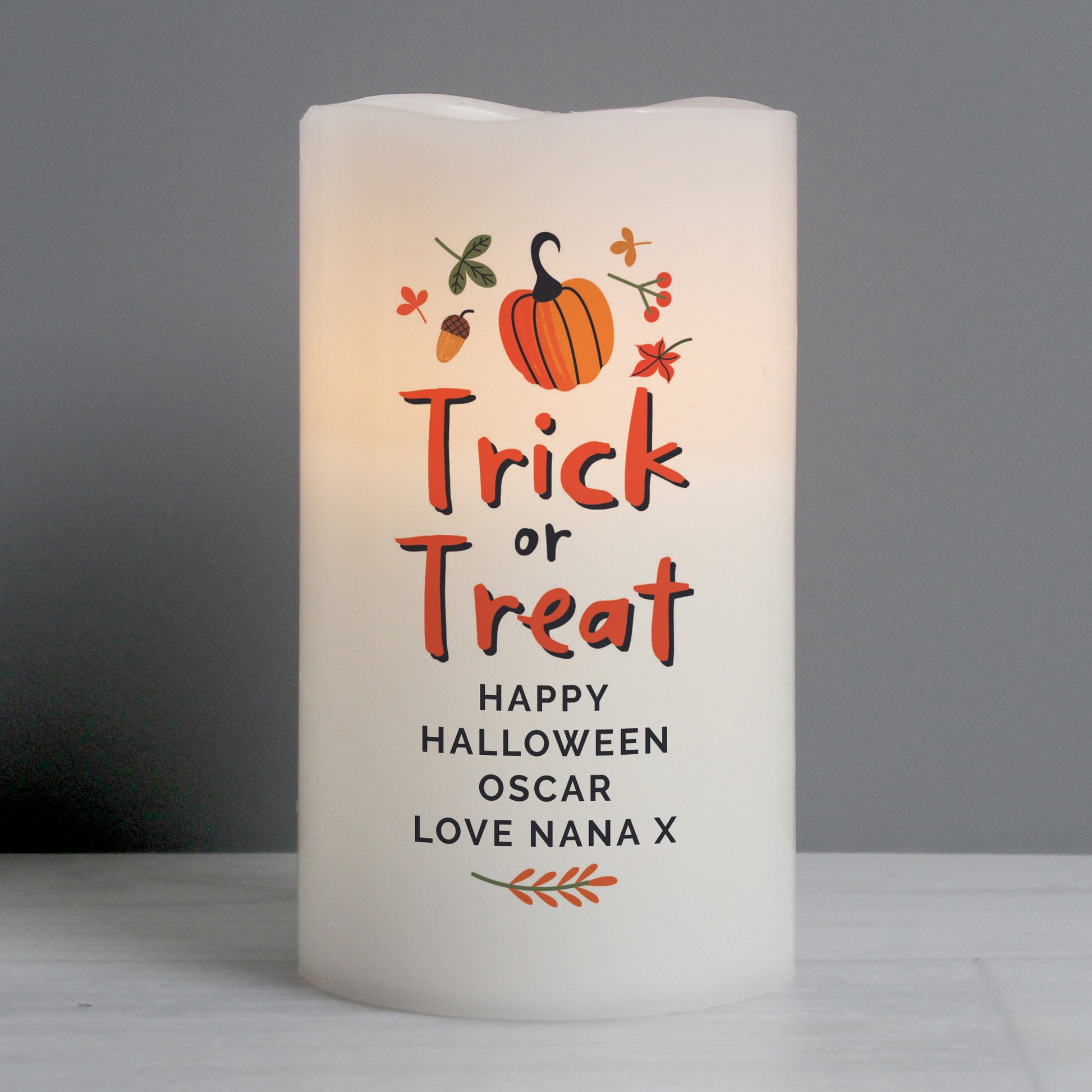 Personalised Trick or Treat LED Candle - MK&JD Gifts