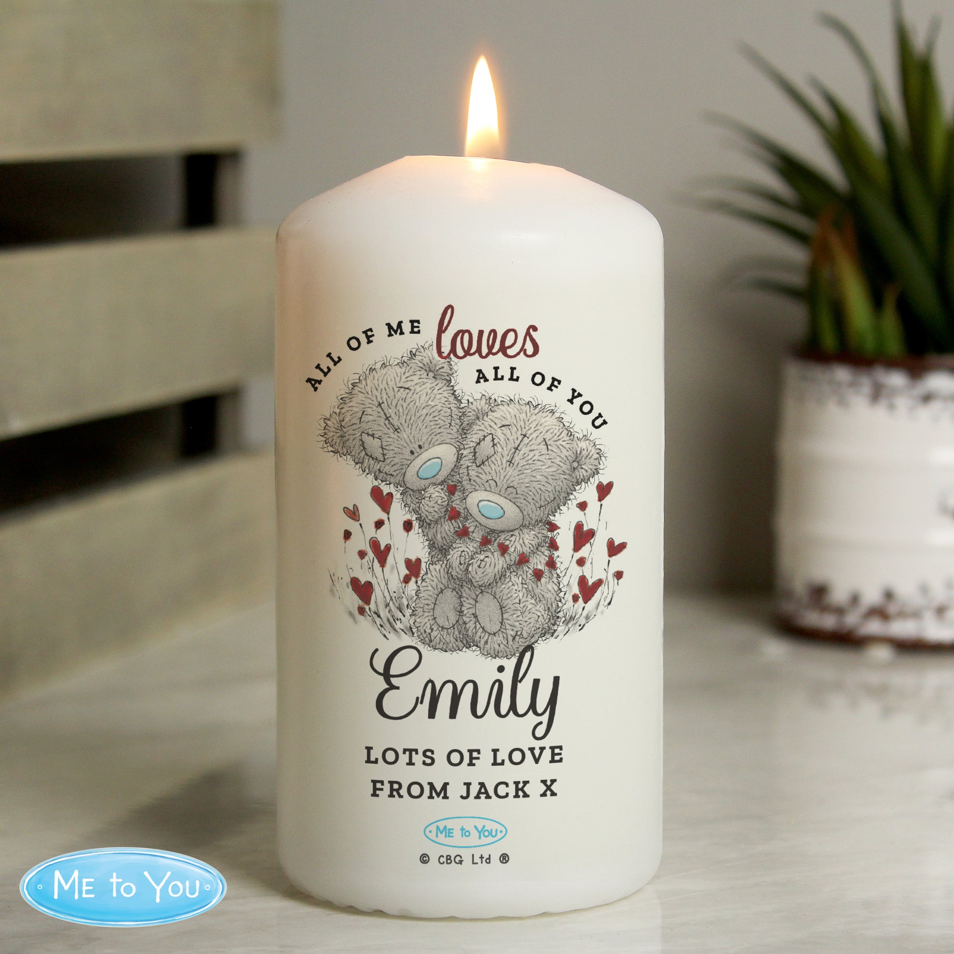 Personalised Me to You Valentine Pillar Candle - MK&JD Gifts