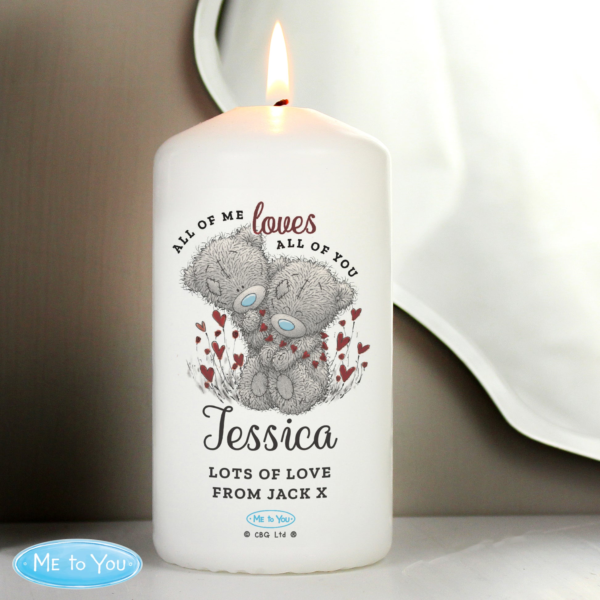 Personalised Me to You Valentine Pillar Candle - MK&JD Gifts