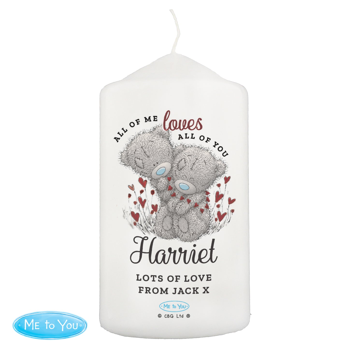 Personalised Me to You Valentine Pillar Candle - MK&JD Gifts