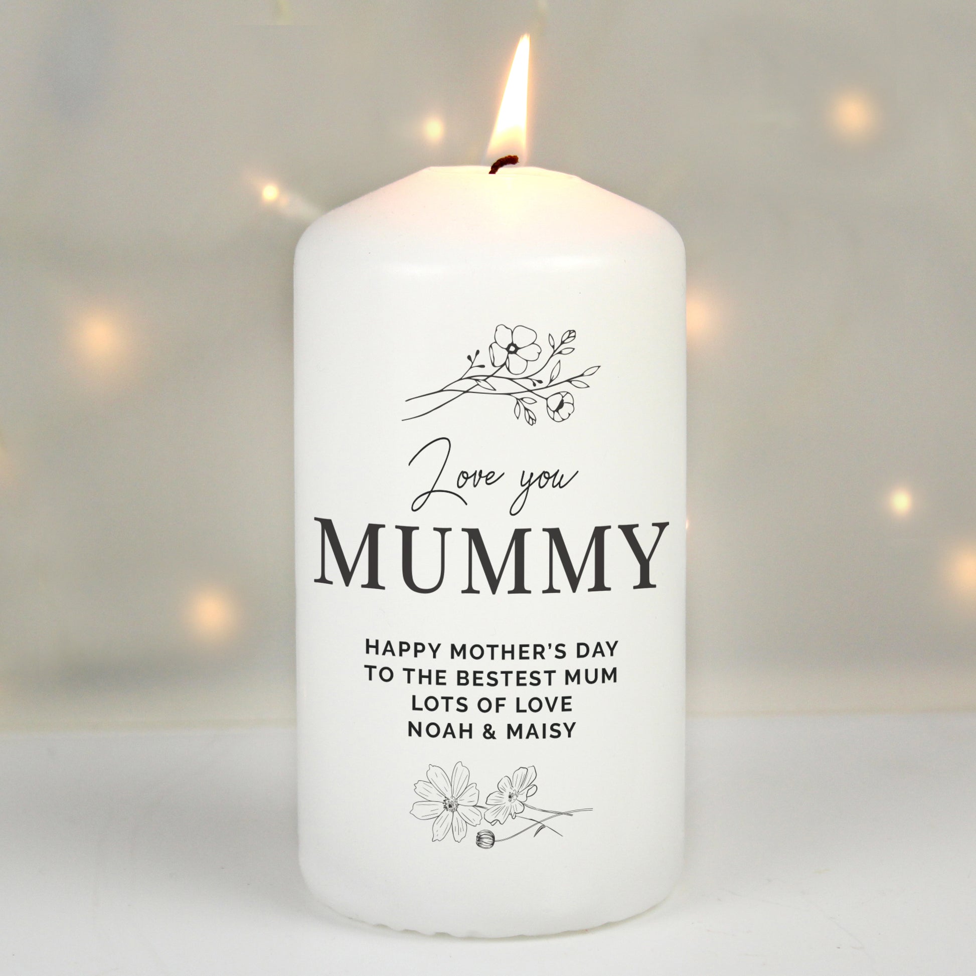 Personalised Floral Pillar Candle - MK&JD Gifts