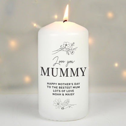 Personalised Floral Pillar Candle - MK&JD Gifts
