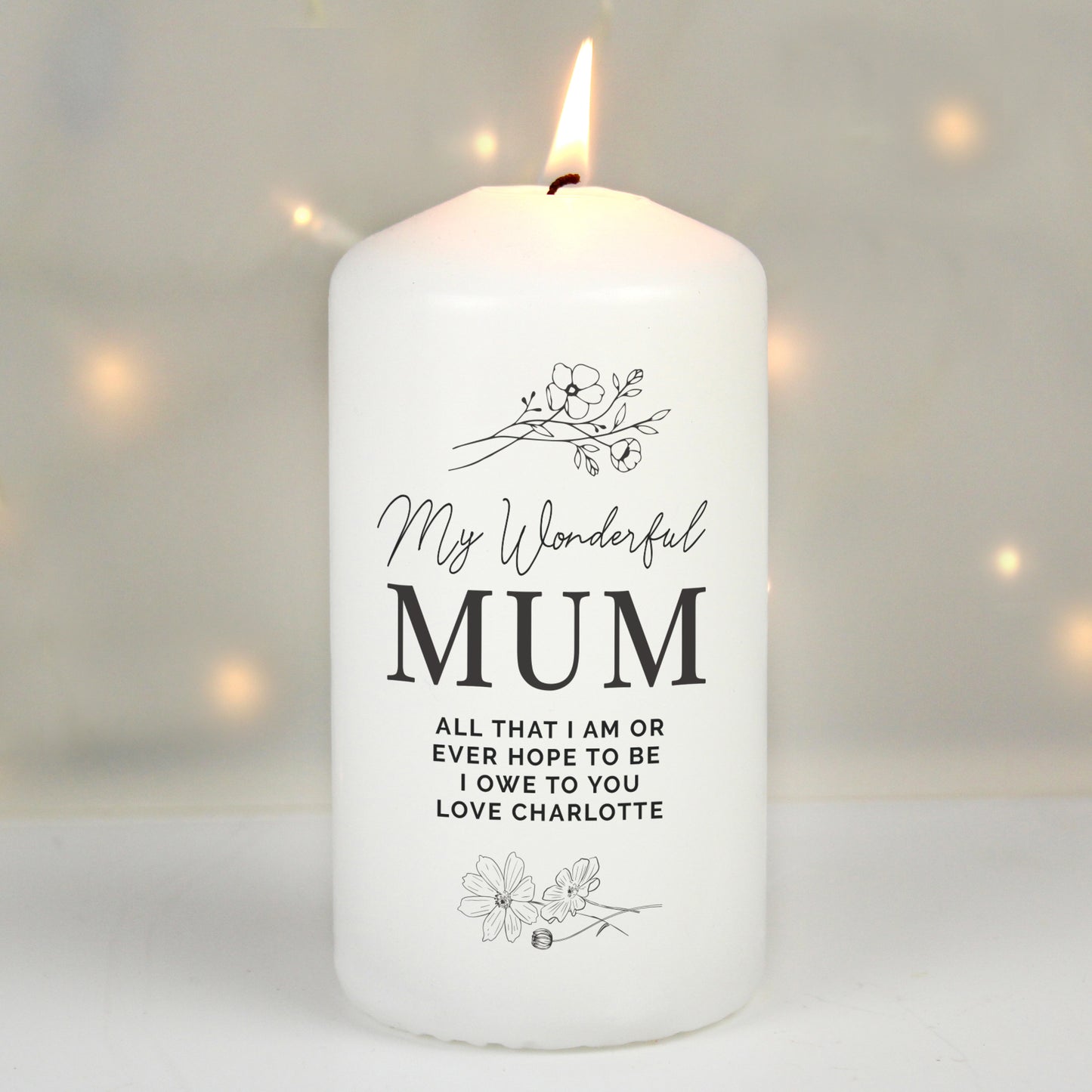 Personalised Floral Pillar Candle - MK&JD Gifts