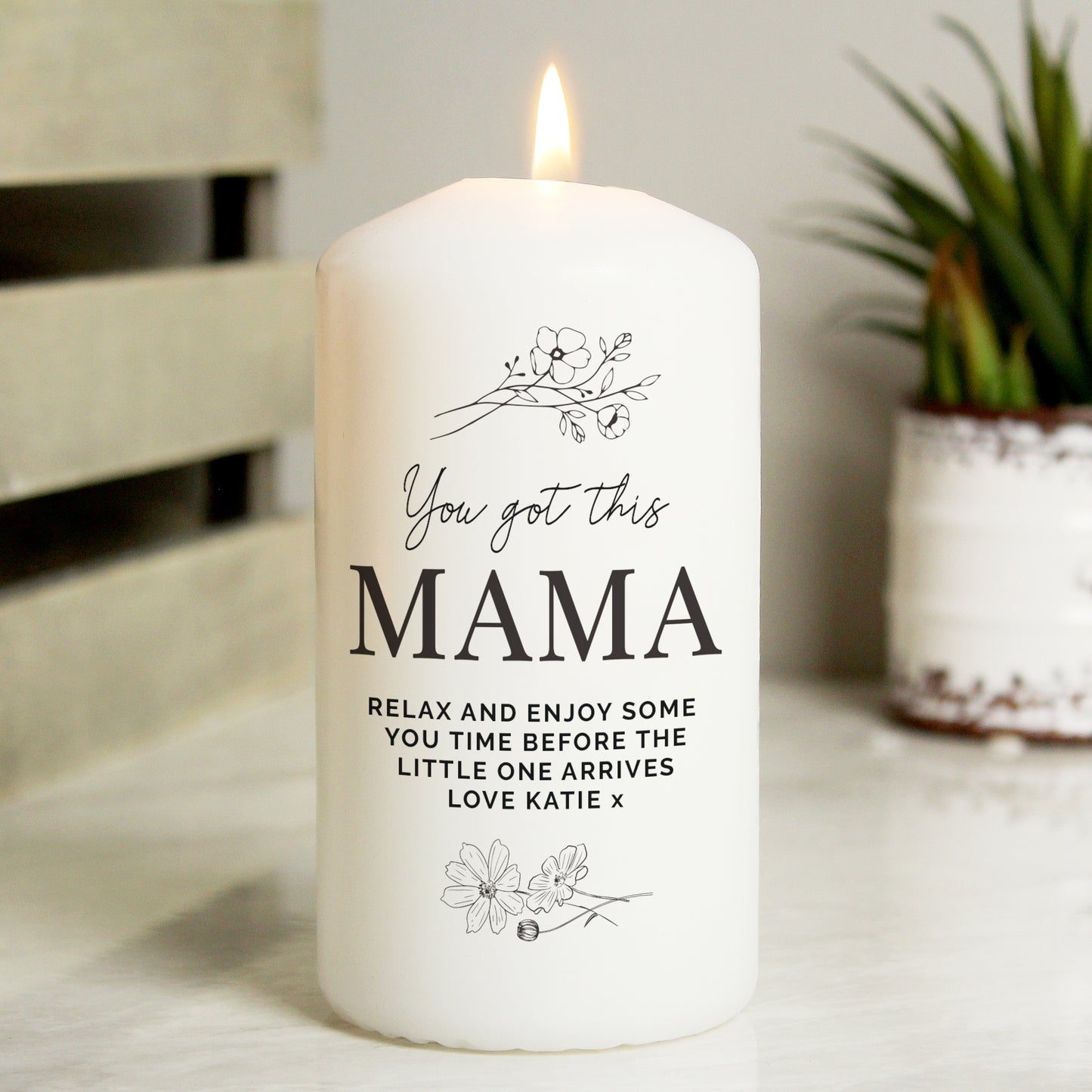 Personalised Floral Pillar Candle - MK&JD Gifts