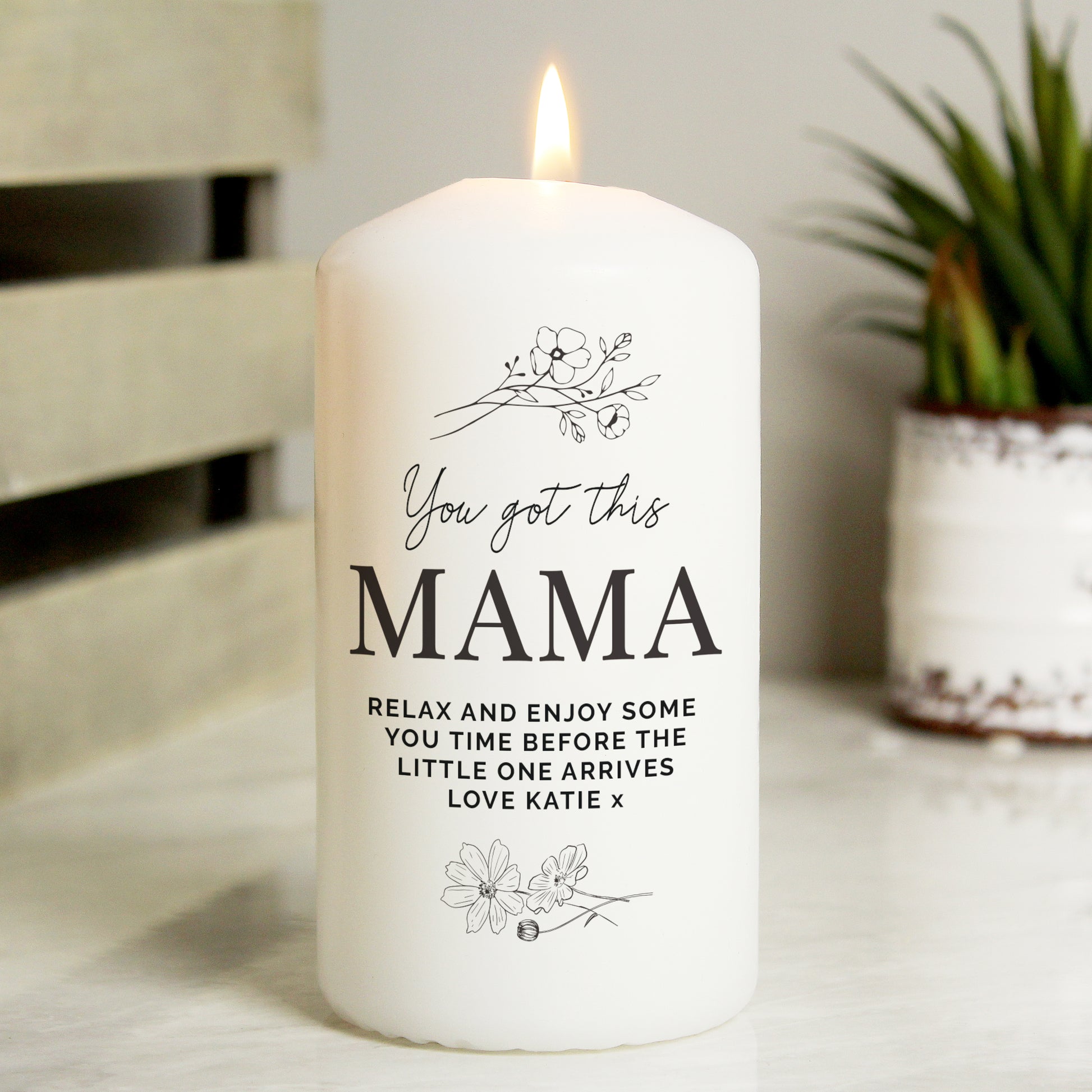 Personalised Floral Pillar Candle - MK&JD Gifts