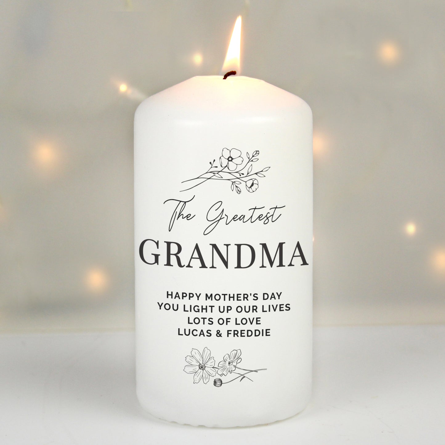 Personalised Floral Pillar Candle - MK&JD Gifts