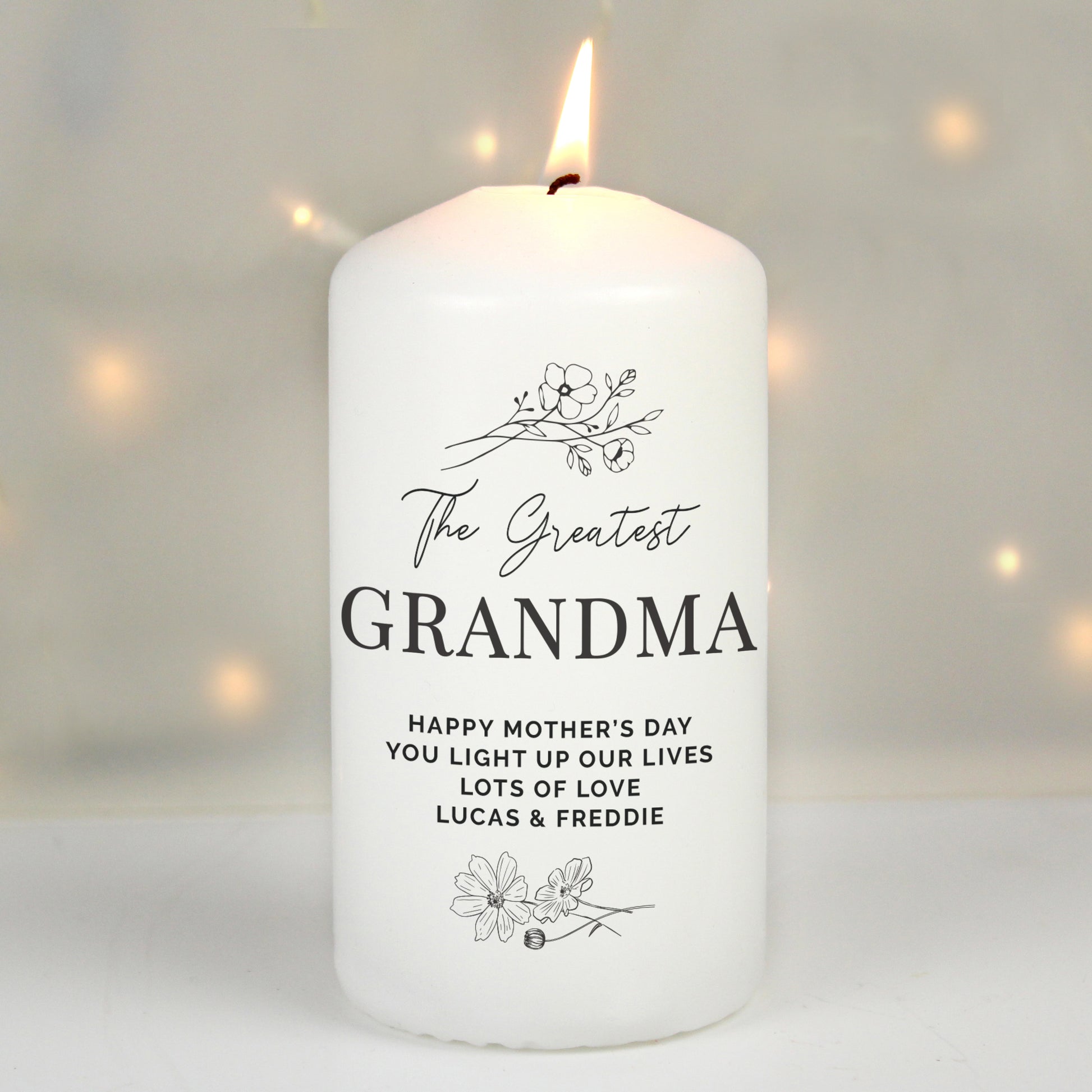 Personalised Floral Pillar Candle - MK&JD Gifts