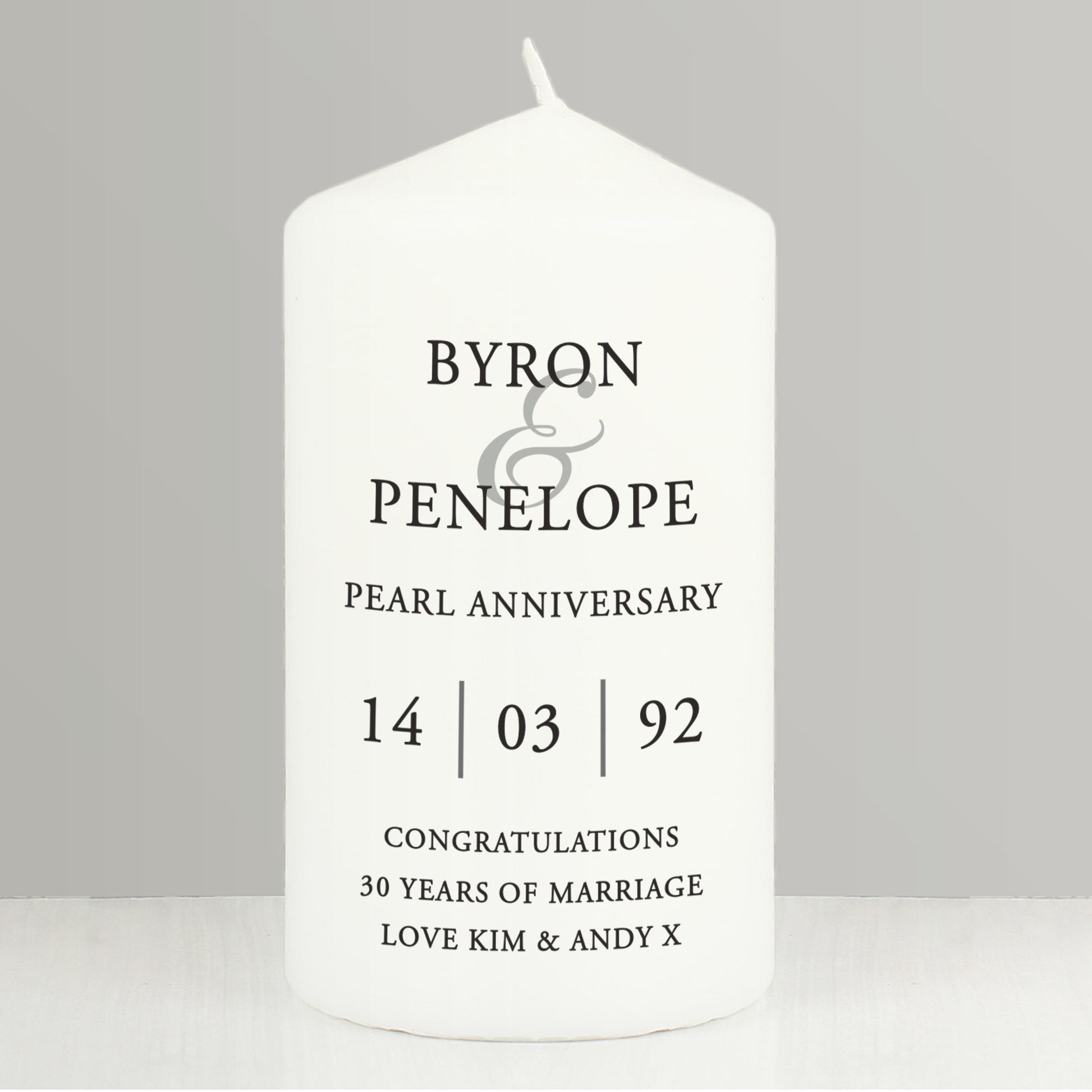 Personalised Couples Pillar Candle - MK&JD Gifts
