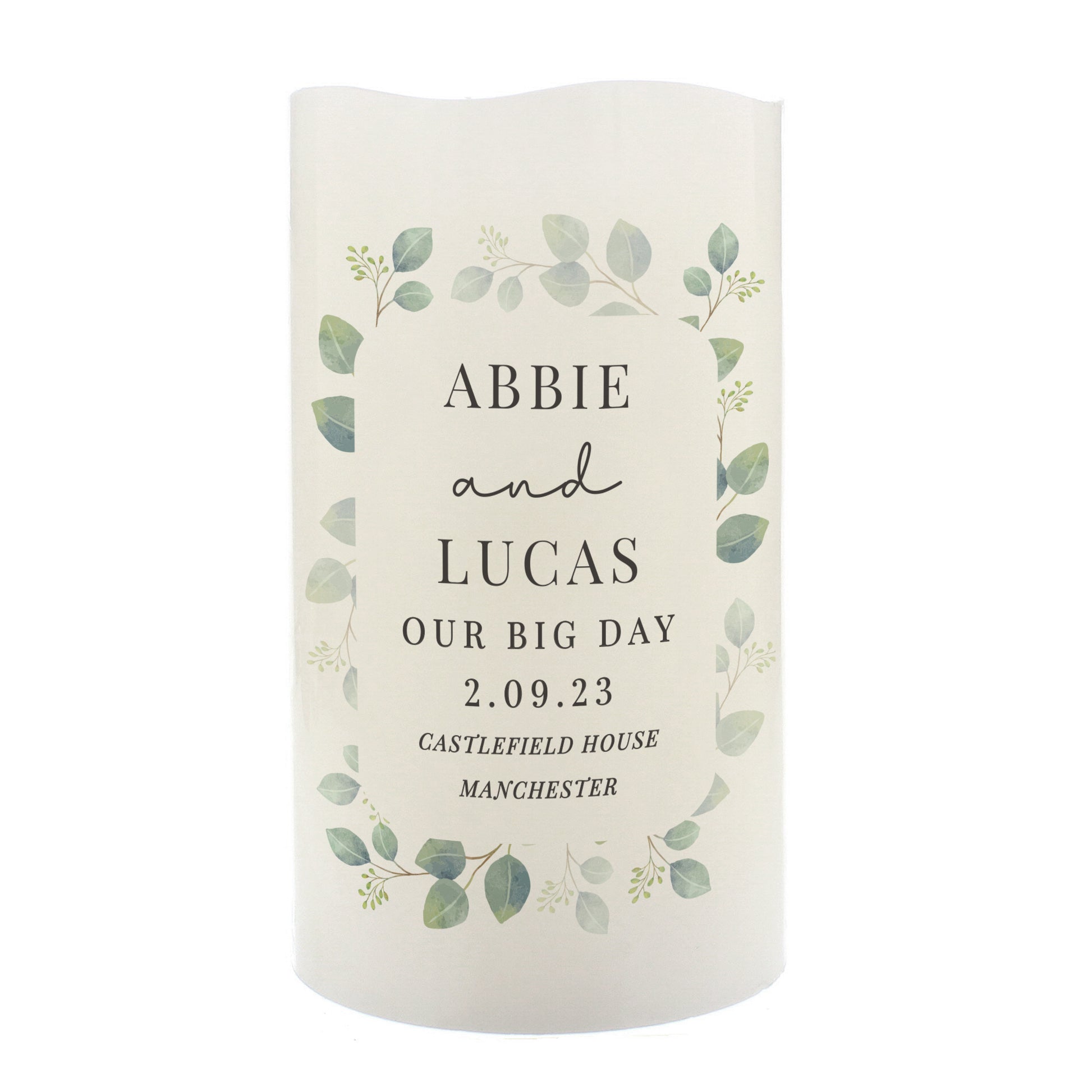 Personalised Botanical Free Text LED Candle - MK&JD Gifts