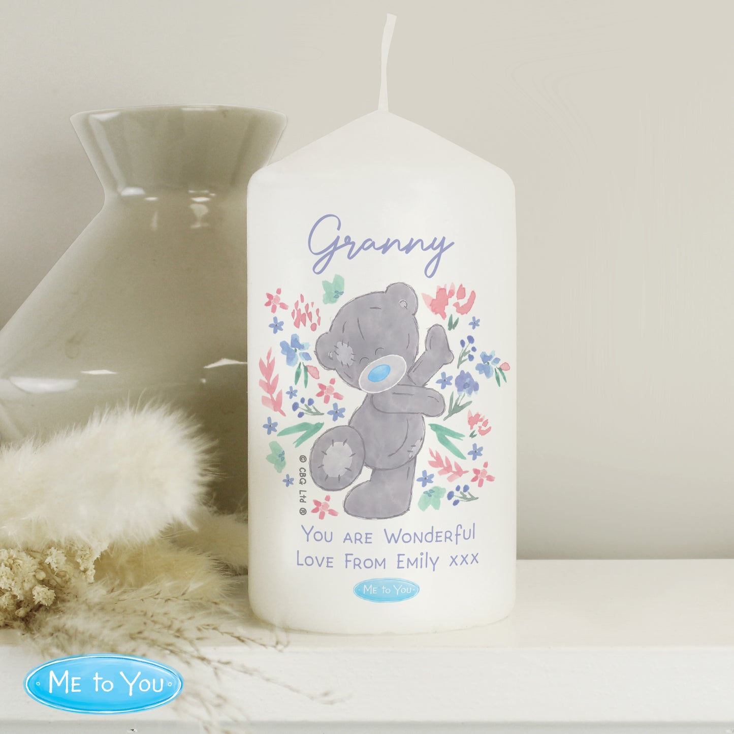 Personalised Me To You Pastel Floral Pillar Candle - MK&JD Gifts
