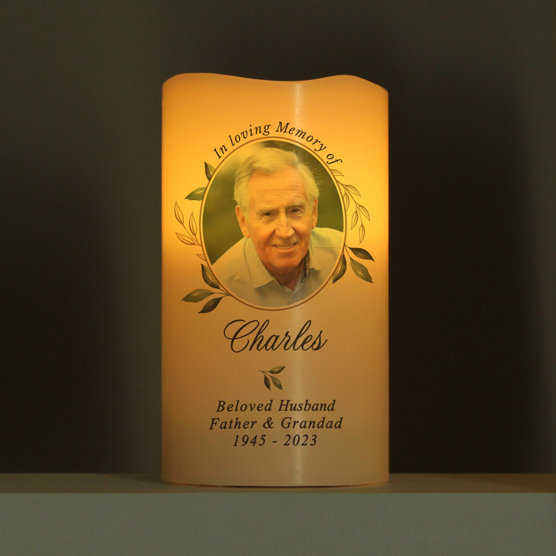 Personalised Botanical Memorial Photo Upload LED Candle - MK&JD Gifts