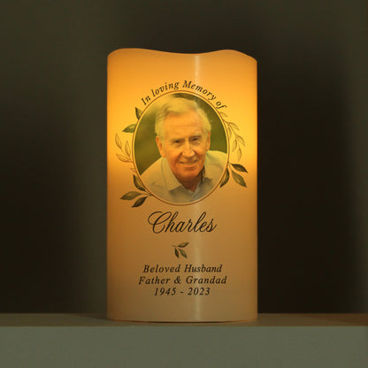 Personalised Botanical Memorial Photo Upload LED Candle - MK&JD Gifts