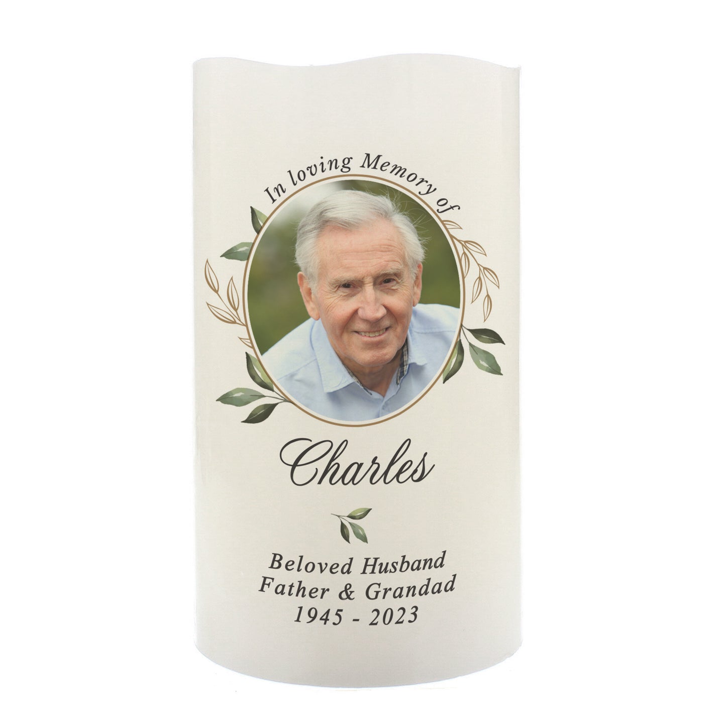 Personalised Botanical Memorial Photo Upload LED Candle - MK&JD Gifts
