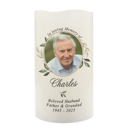Personalised Botanical Memorial Photo Upload LED Candle - MK&JD Gifts