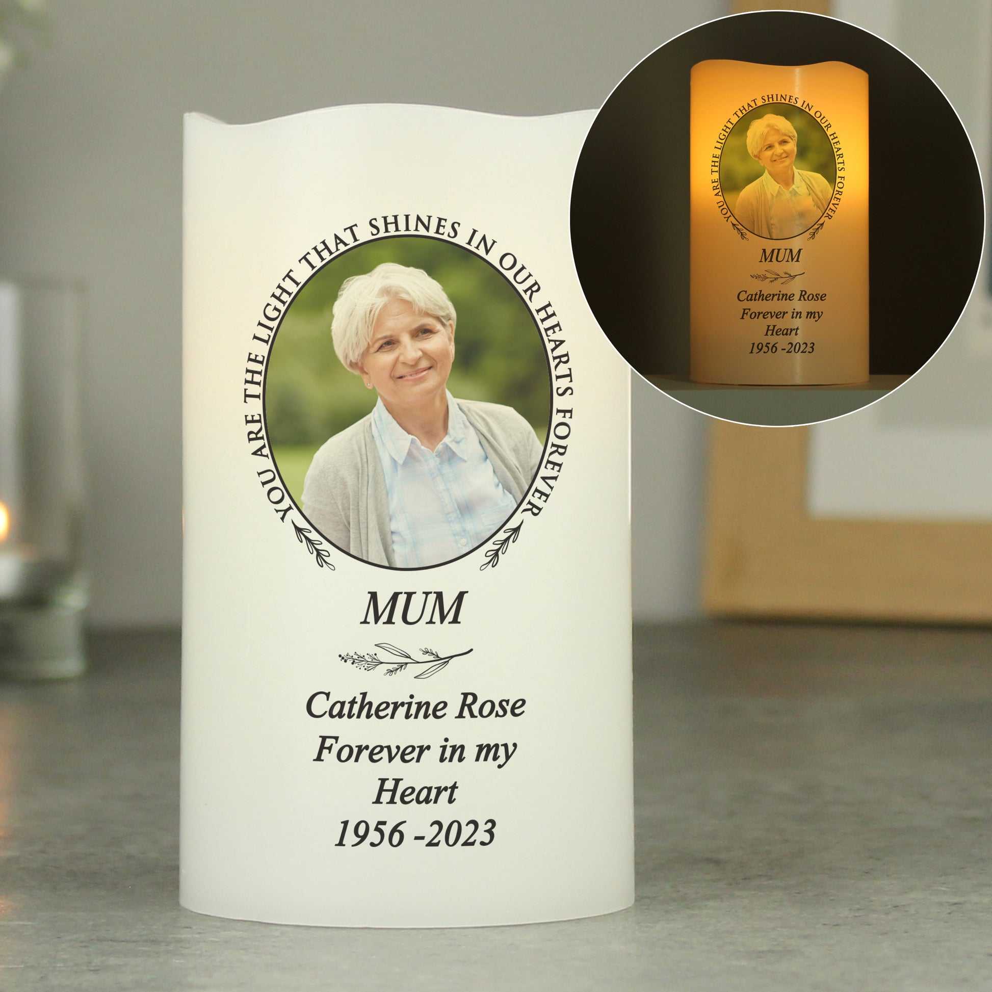Personalised Light In Our Hearts Photo Upload LED Candle - MK&JD Gifts