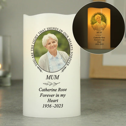 Personalised Light In Our Hearts Photo Upload LED Candle - MK&JD Gifts