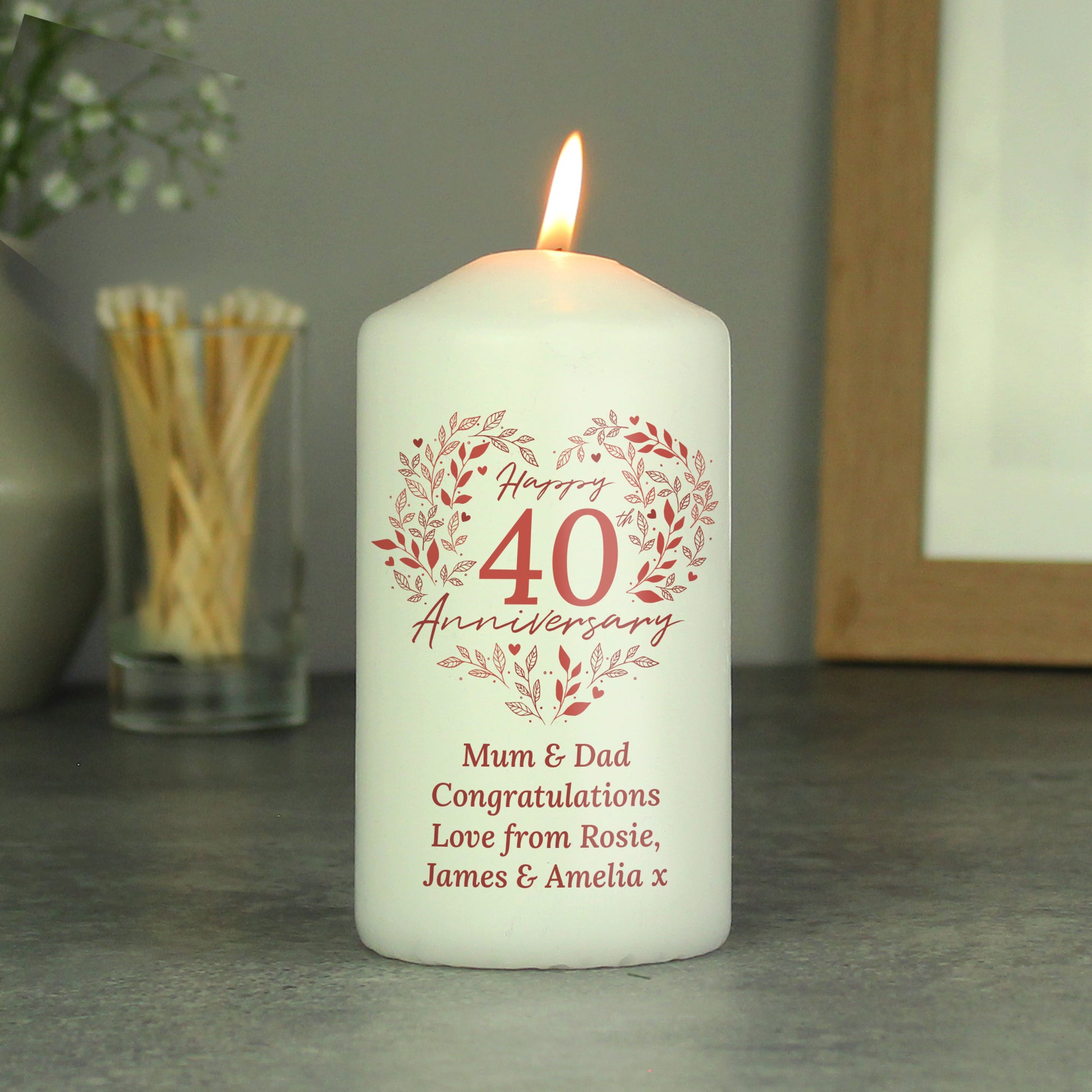 Personalised 40th Ruby Wedding Anniversary Pillar Candle - MK&JD Gifts