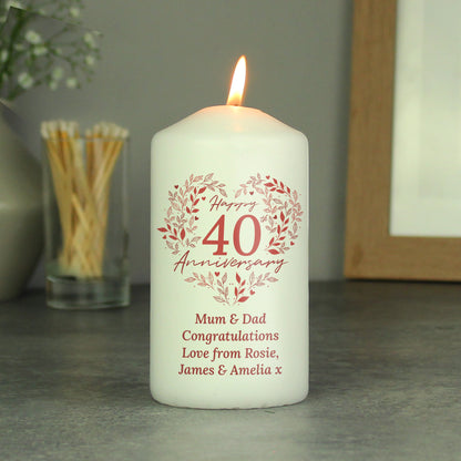 Personalised 40th Ruby Wedding Anniversary Pillar Candle - MK&JD Gifts