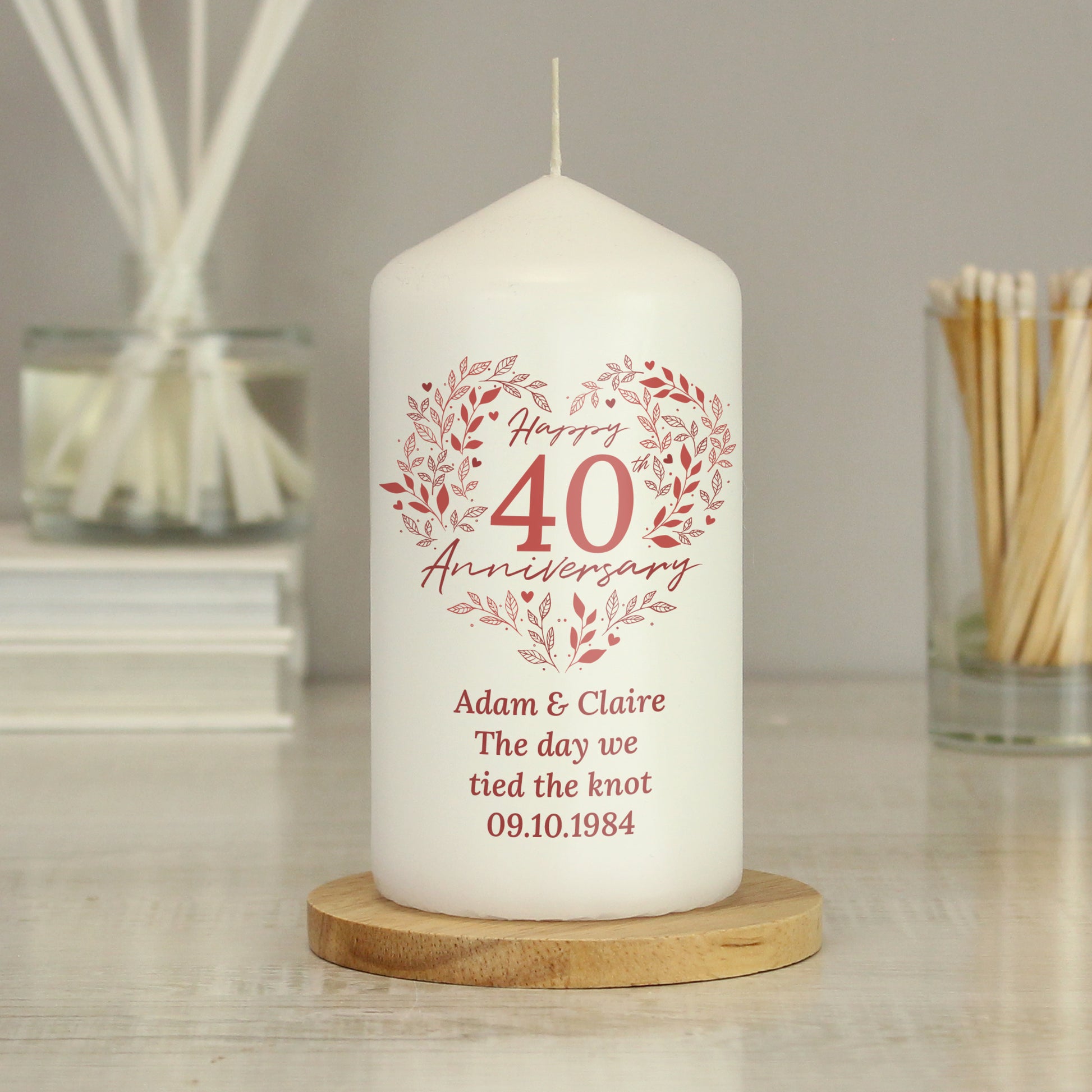 Personalised 40th Ruby Wedding Anniversary Pillar Candle - MK&JD Gifts