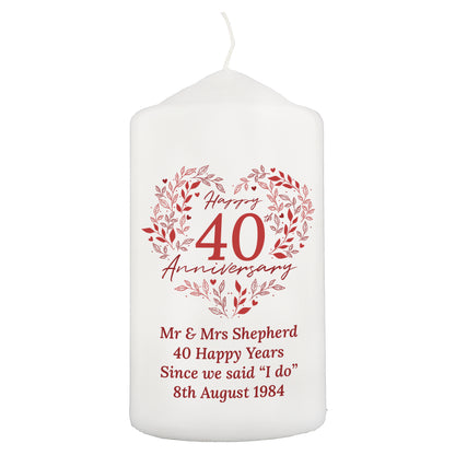 Personalised 40th Ruby Wedding Anniversary Pillar Candle - MK&JD Gifts