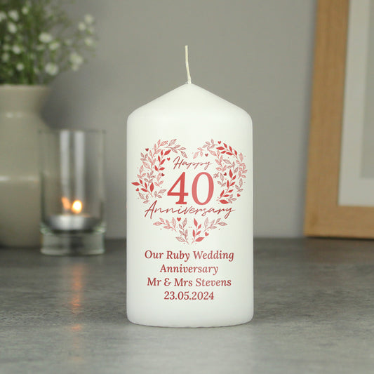 Personalised 40th Ruby Wedding Anniversary Pillar Candle - MK&JD Gifts