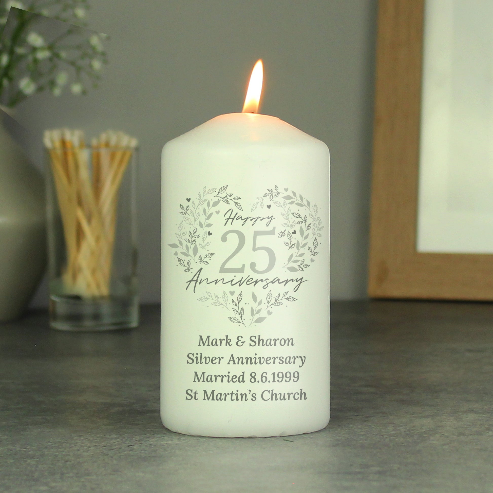 Personalised 25th Silver Wedding Anniversary Pillar Candle - MK&JD Gifts