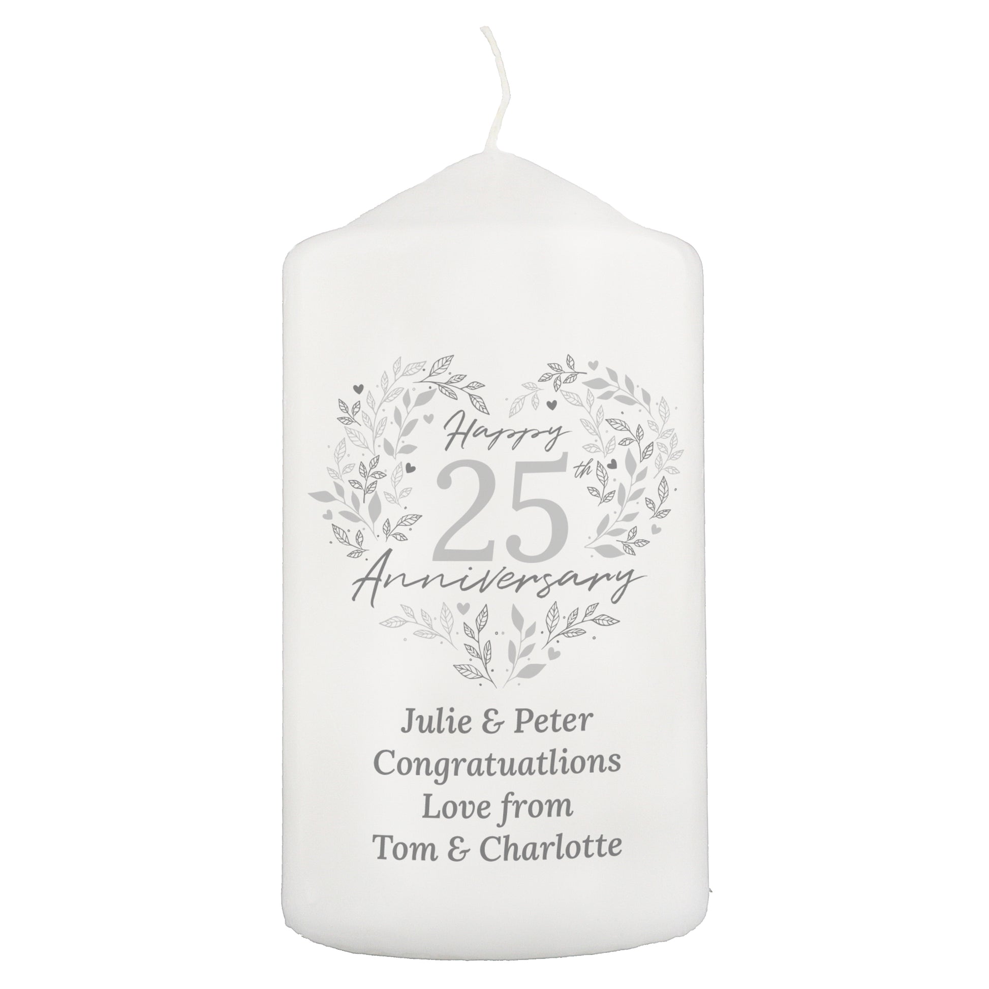 Personalised 25th Silver Wedding Anniversary Pillar Candle - MK&JD Gifts