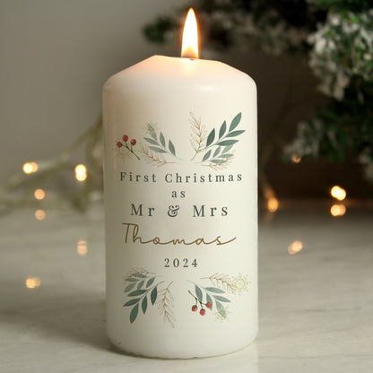 Personalised Christmas Foliage Pillar Candle - MK&JD Gifts